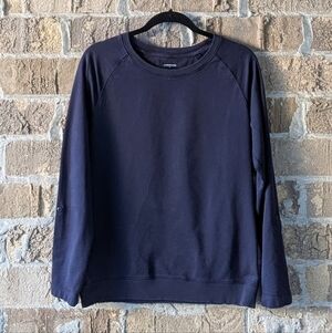 Lands' End Navy Blue Roll Tab Sleeve Raglan Pullover Small 100% Cotton Nautical